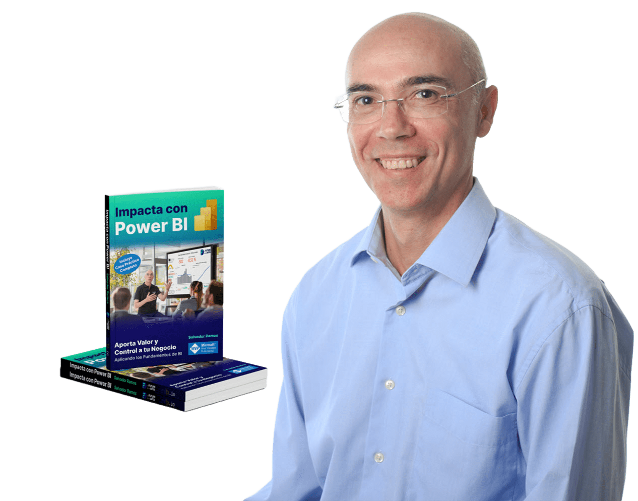 Salvador Ramos junto a su libro Impacta con Power BI